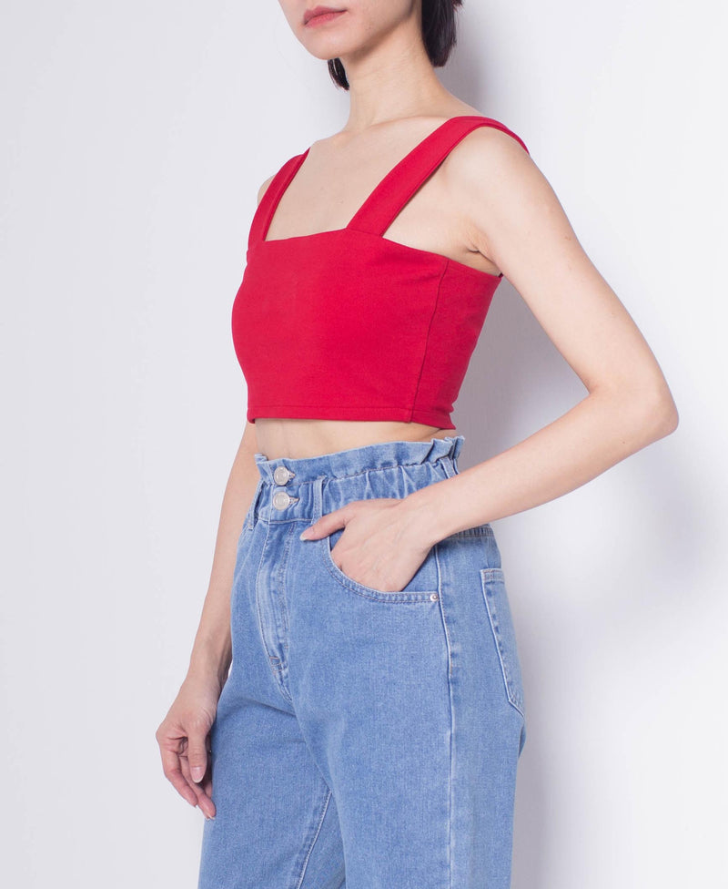 Women Stretchable Cropped Cami Top - Red - H0W828