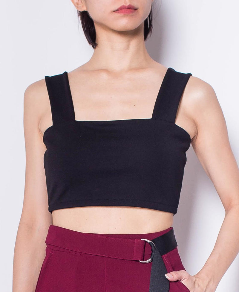 Women Stretchable Cropped Cami Top - Black - H0W829