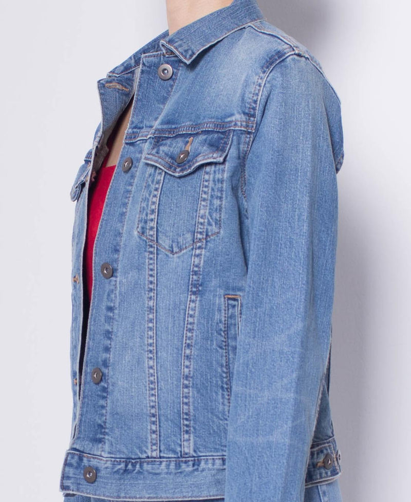 Women Denim Jacket With Vintage Washing - Blue - H0W838
