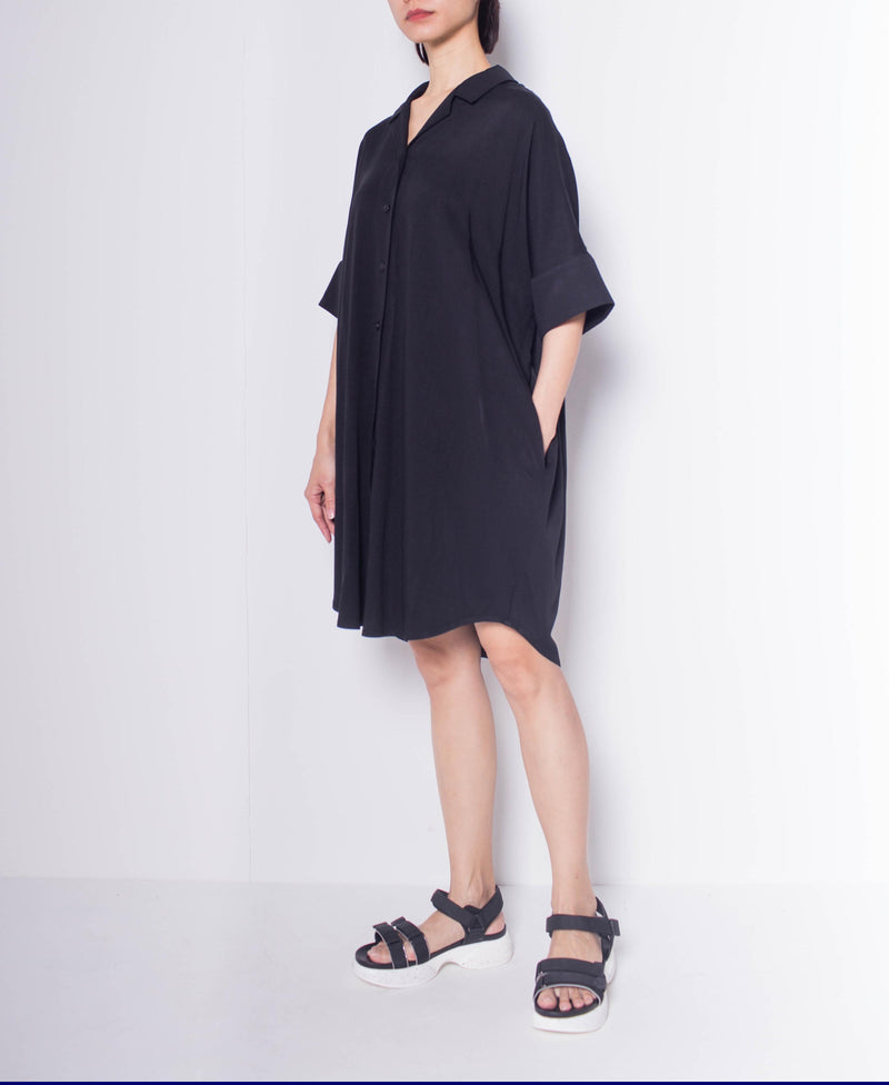 Women Short-Sleeve Loose Cut Dress - Black - H0W916