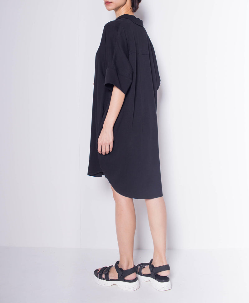 Women Short-Sleeve Loose Cut Dress - Black - H0W916