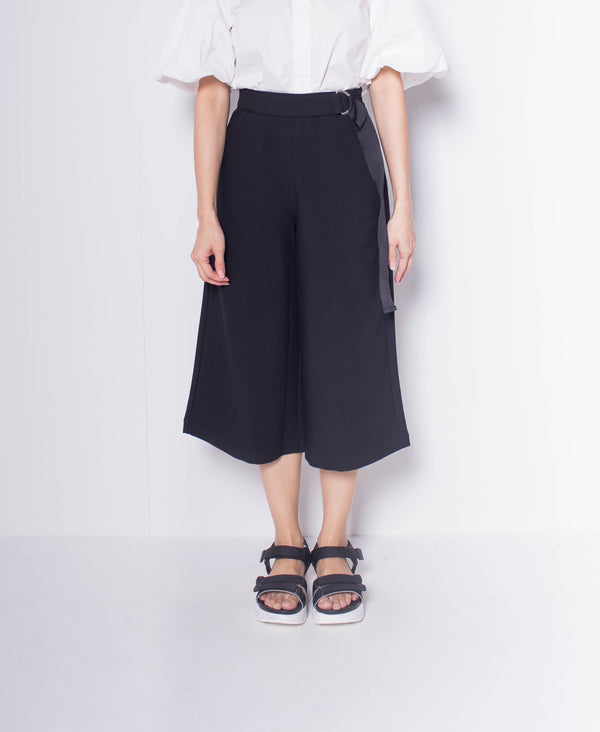 Women Cropped Culottes Pants - BLACK - H0W922