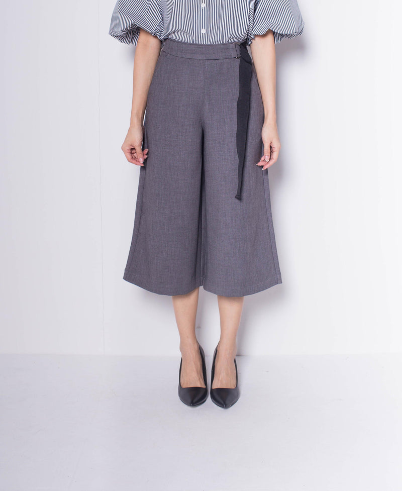 Women Cropped Culottes Pants - Dark Grey - H0W923