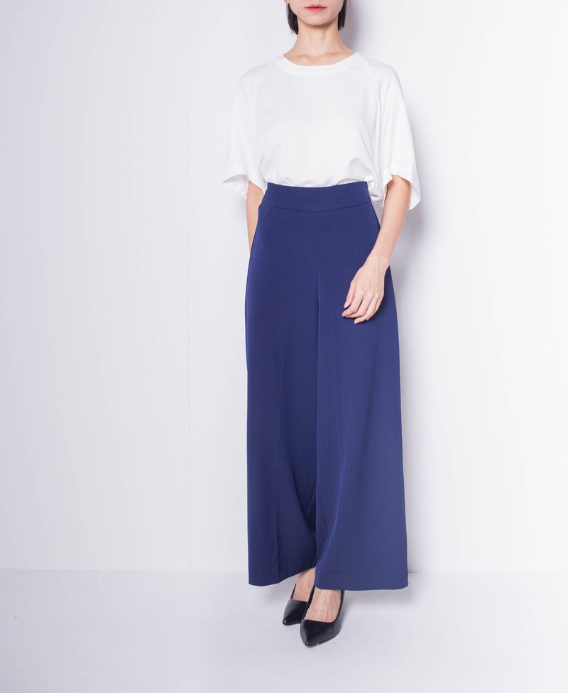 Women High Waisted Culottes - Navy - H0W925