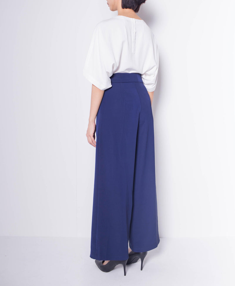 Women High Waisted Culottes - Navy - H0W925