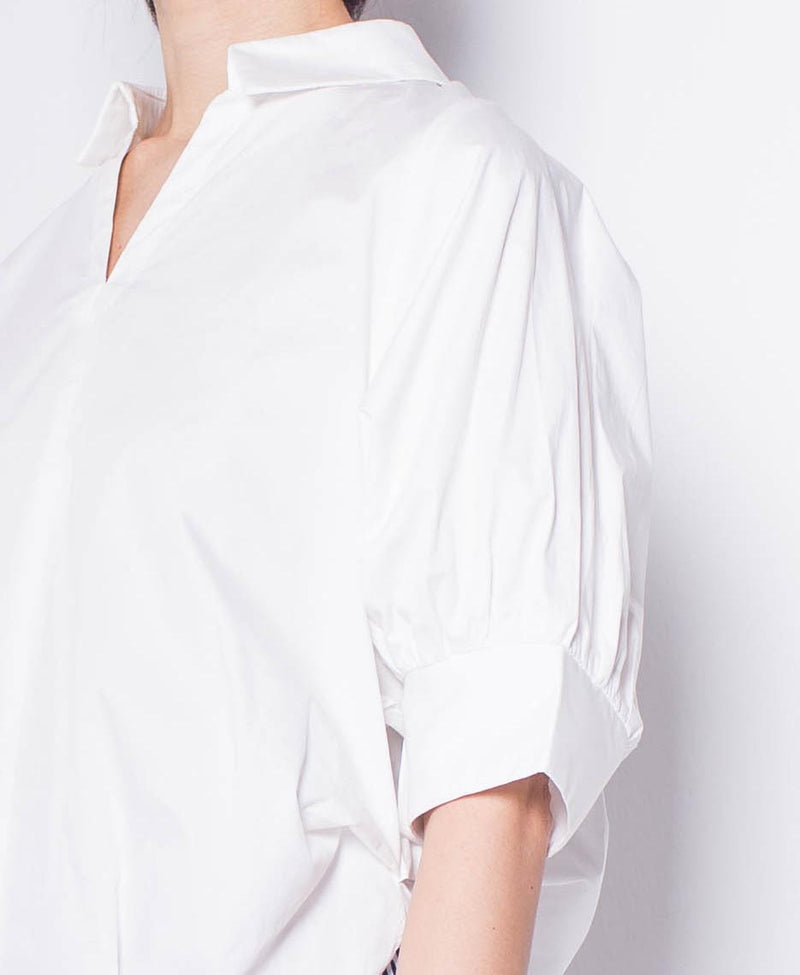 Women Lantern Sleeve Blouse - White - H0W937