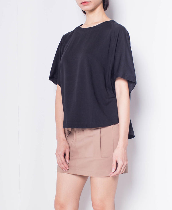 Women Short-Sleeve Blouse - Black - H0W938