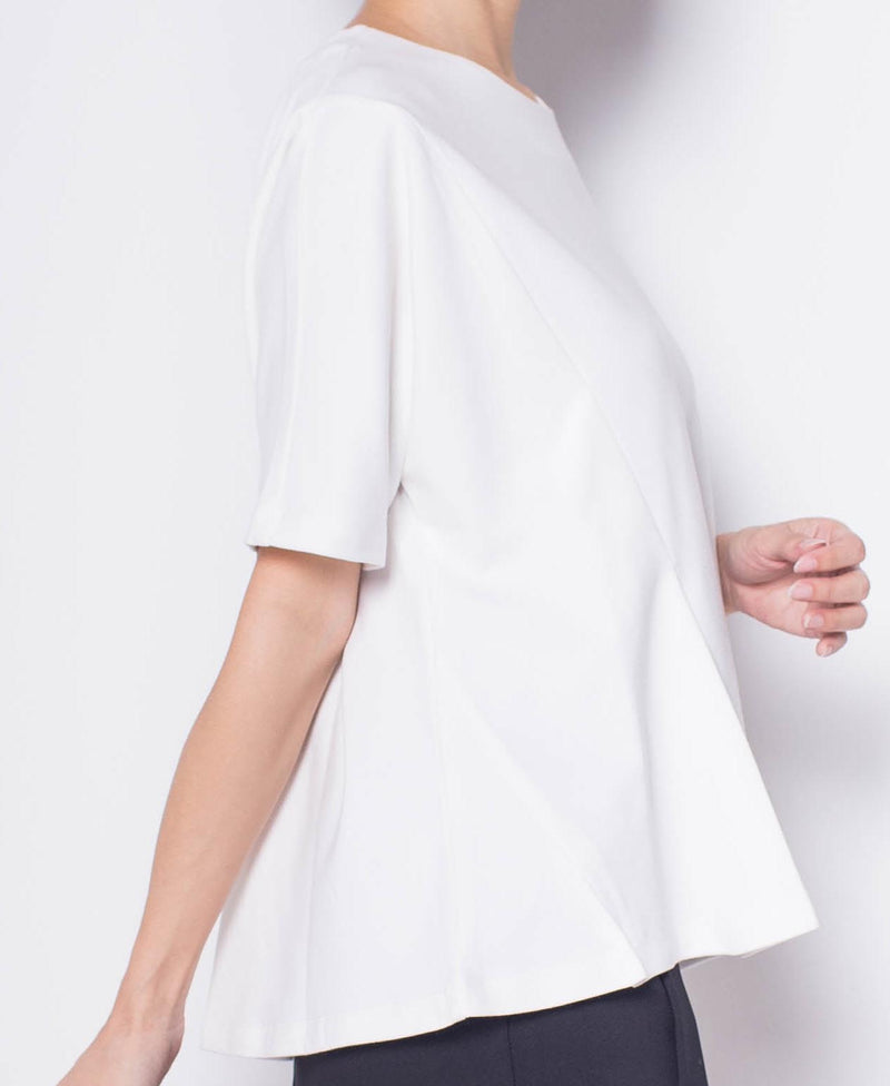 Women Round Neck Short-Sleeve Blouse - White - H0W940