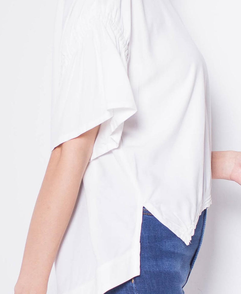 Women Short-Sleeve Blouse - White - H9W306