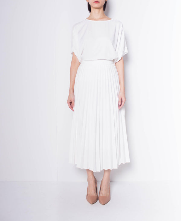 Women Pleated Skirt - White - H9W397