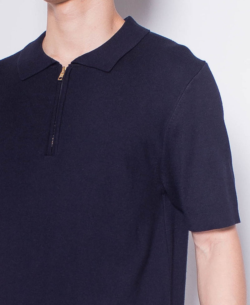 Men Short-Sleeve Knit Zip Polo Shirt  - Navy - H0M634