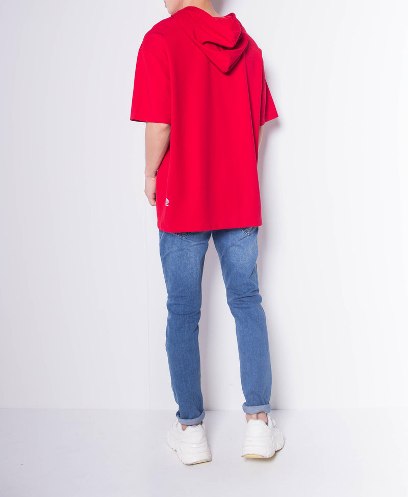 Men Oversized Short-Sleeve Sweatshirt Hoodie - Red - H0M679