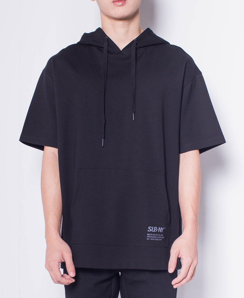 Men Oversized Short-Sleeve Sweatshirt Hoodie - Black - H0M680