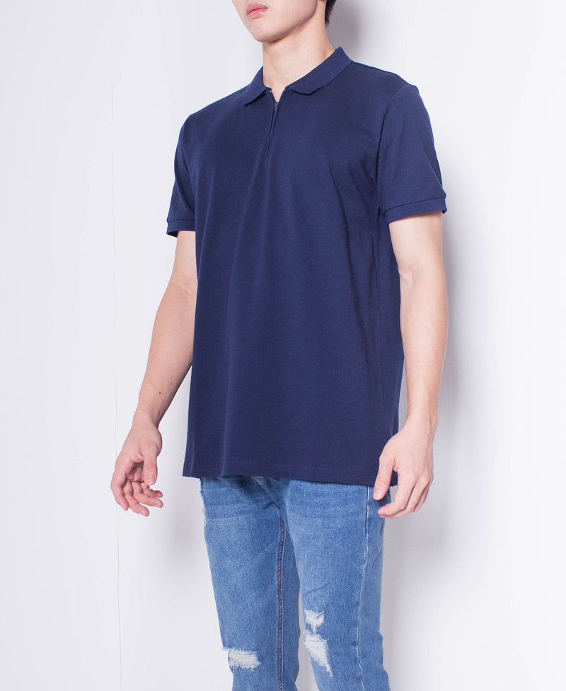 Men Short-Sleeve Zip Polo Shirt - Navy - H0M759