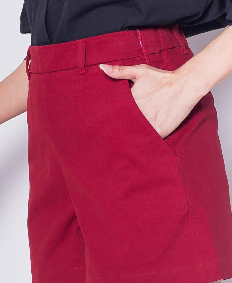 Women Short Pant - Dark Red - H0W809