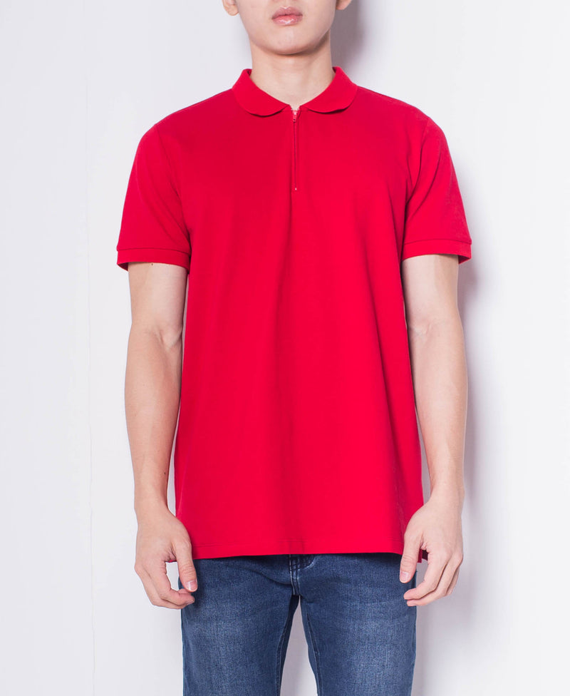 Men Short-Sleeve Zip Polo Shirt - Red - H0M920