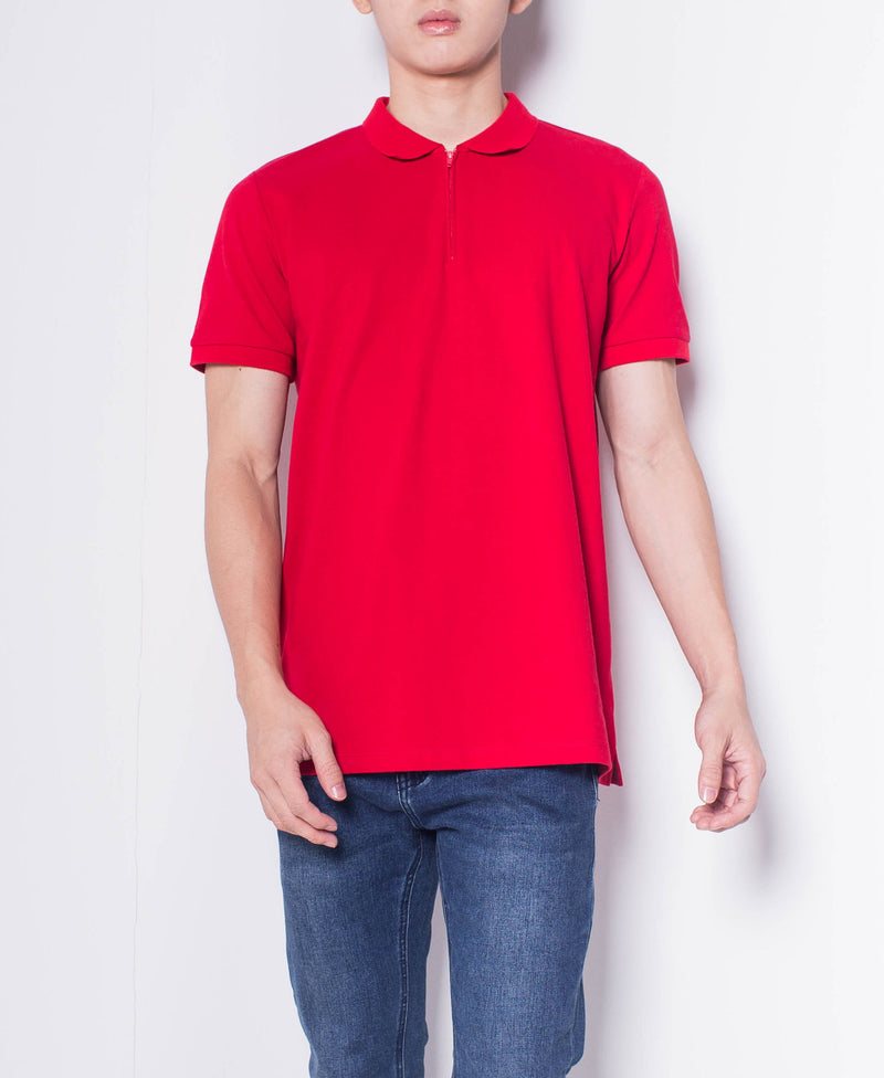 Men Short-Sleeve Zip Polo Shirt - Red - H0M920