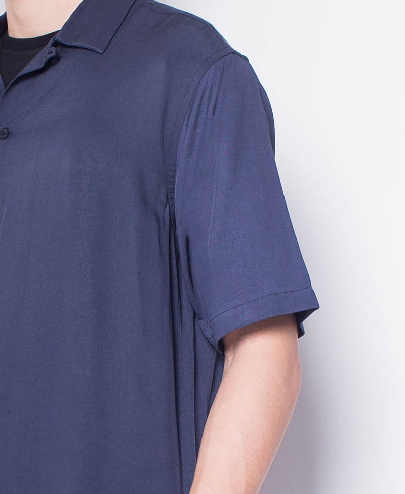 Men Short-Sleeve Camp Collar Shirt - Navy - H0M637