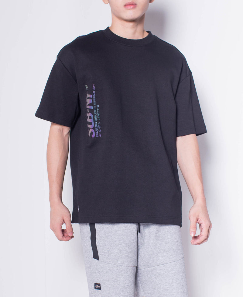 Men Short Sleeve Oversized Fashion Tee With Reflective Print - Black - H0M644