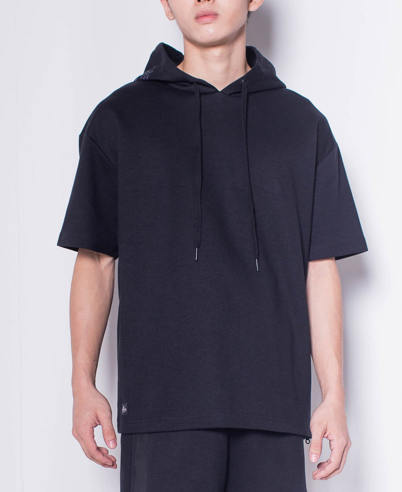 Men Short Sleeve Oversized Sweatshirt Hoodie With Reflective Prints - Black - H0M646