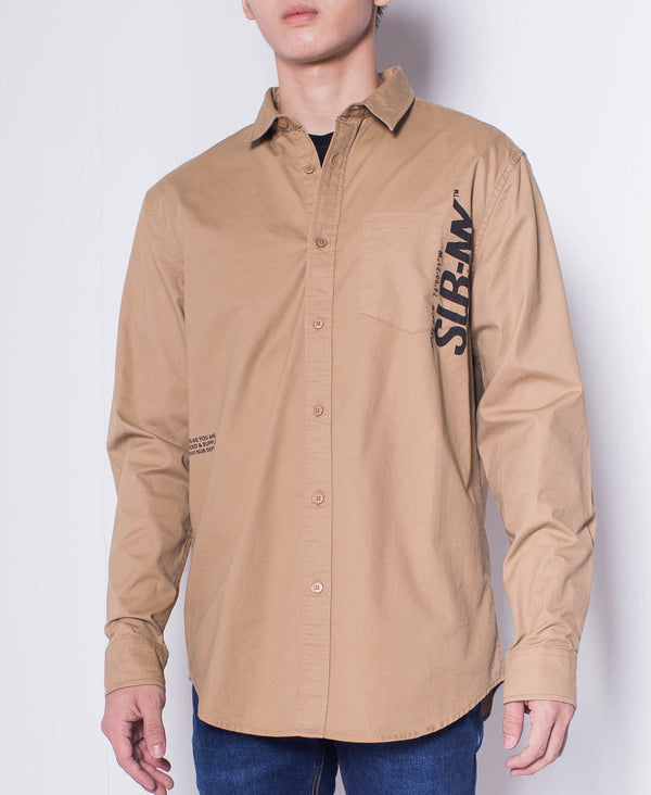 Men Long-Sleeve Shirt With Slogan - Khaki - H0M650