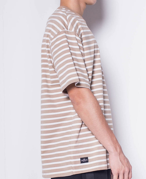 Men Short Sleeve Oversized  Striped Tee - Khaki - H0M688