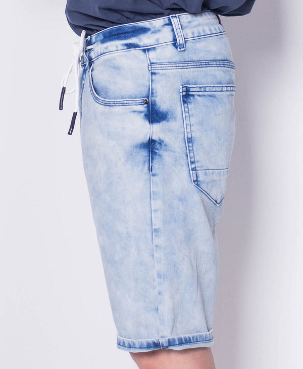 Men Drawstring Short Jeans - Blue - H0M699