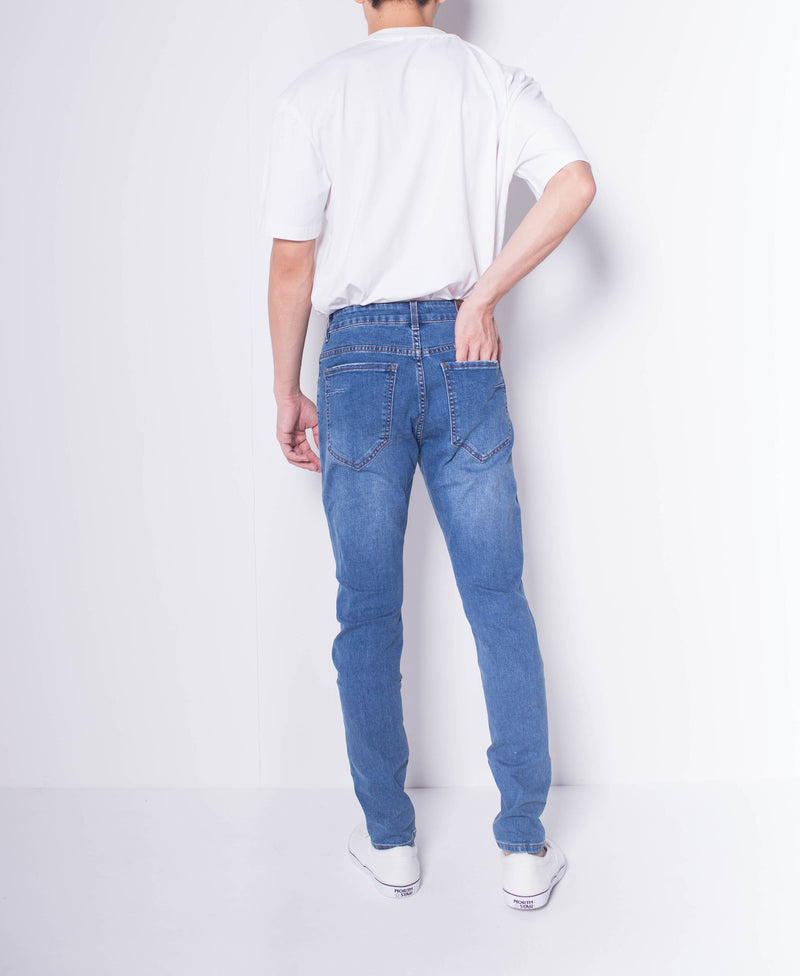 Men Skinny Ripped Long Jeans - Blue - H0M706
