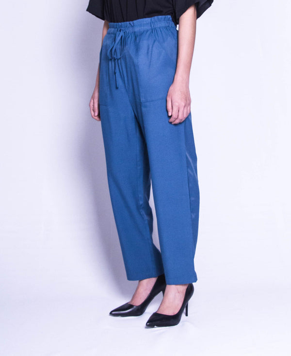 Women Wide Leg Long Pants  - Blue - F9W130
