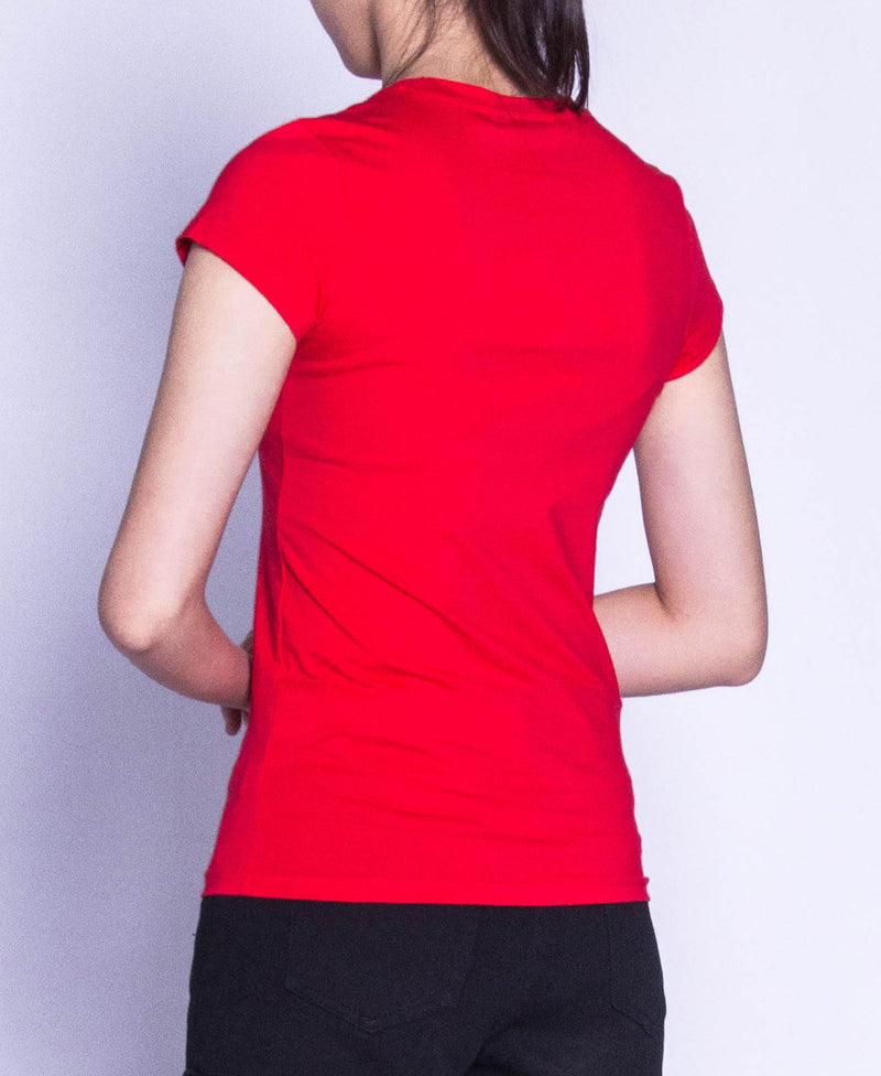 Women Short Sleeve Graphic Tee - Red - F9W205