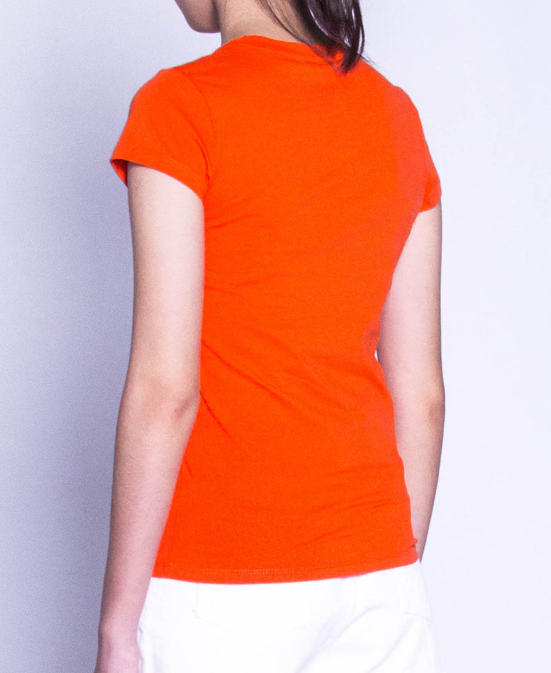 Women Short Sleeve Graphic Tee - Orange - F9W197