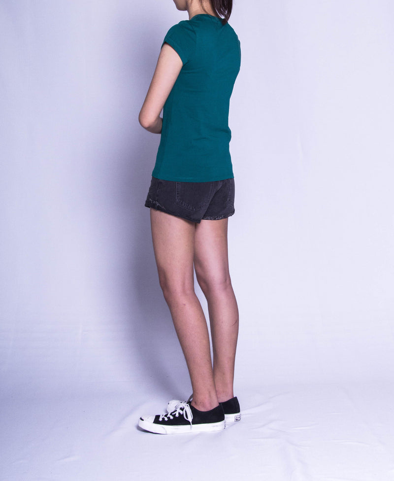 Women Short Sleeve Graphic Tee - Green - F9W214