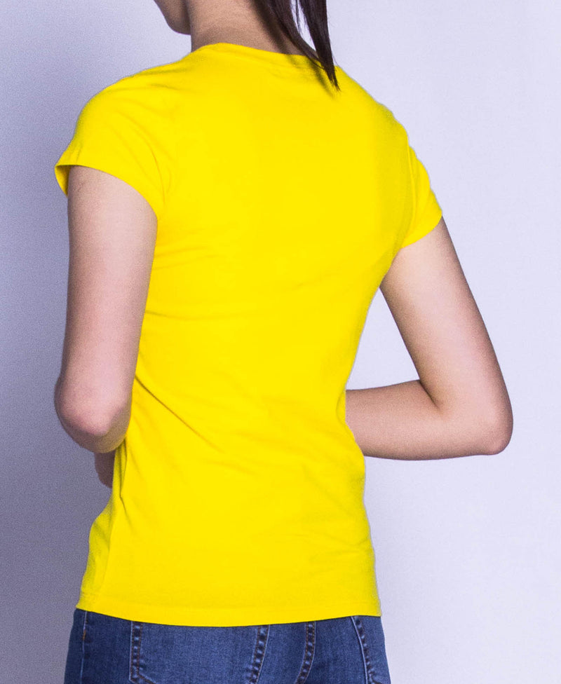 Women Short Sleeve Graphic Tee - Yellow - F9W199