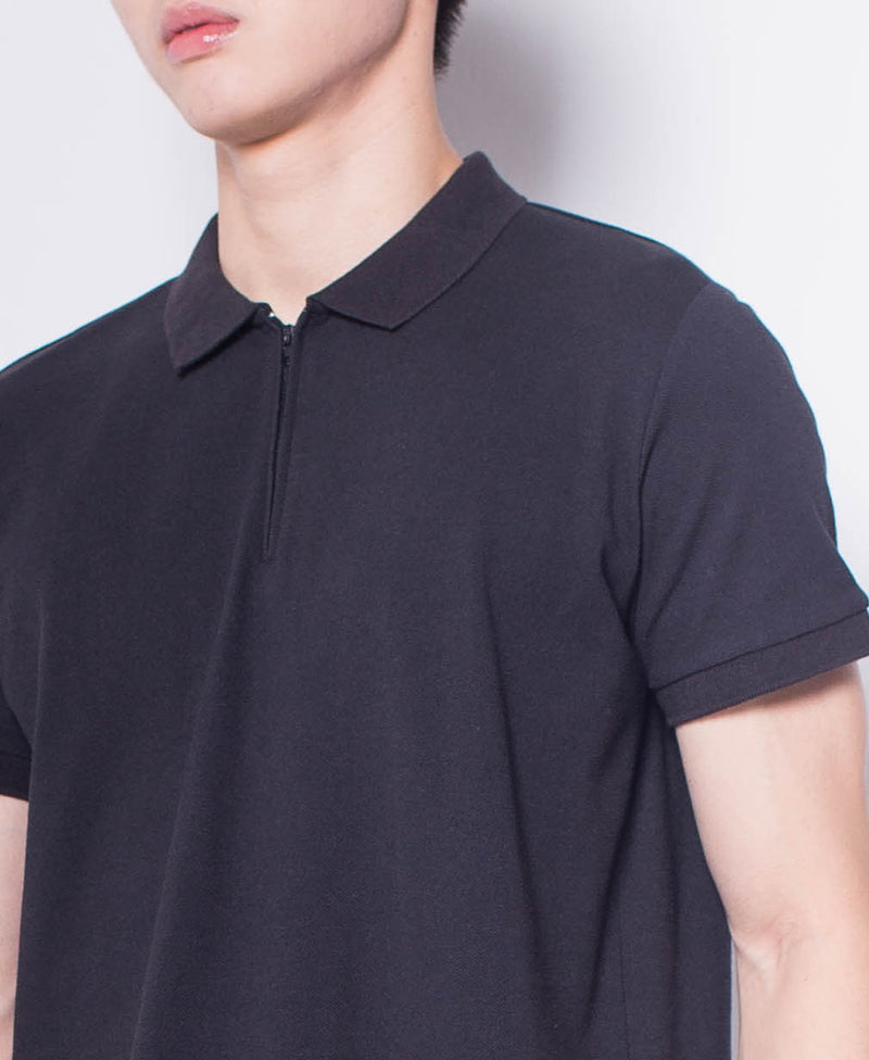 Men Short-Sleeve Zip Polo Shirt - Black - H0M760