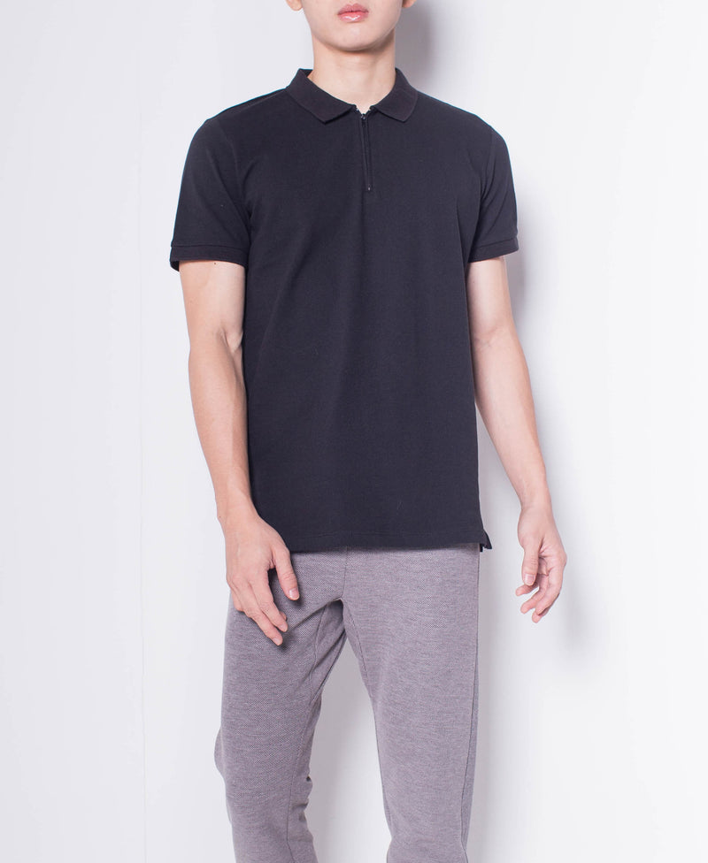Men Short-Sleeve Zip Polo Shirt - Black - H0M760