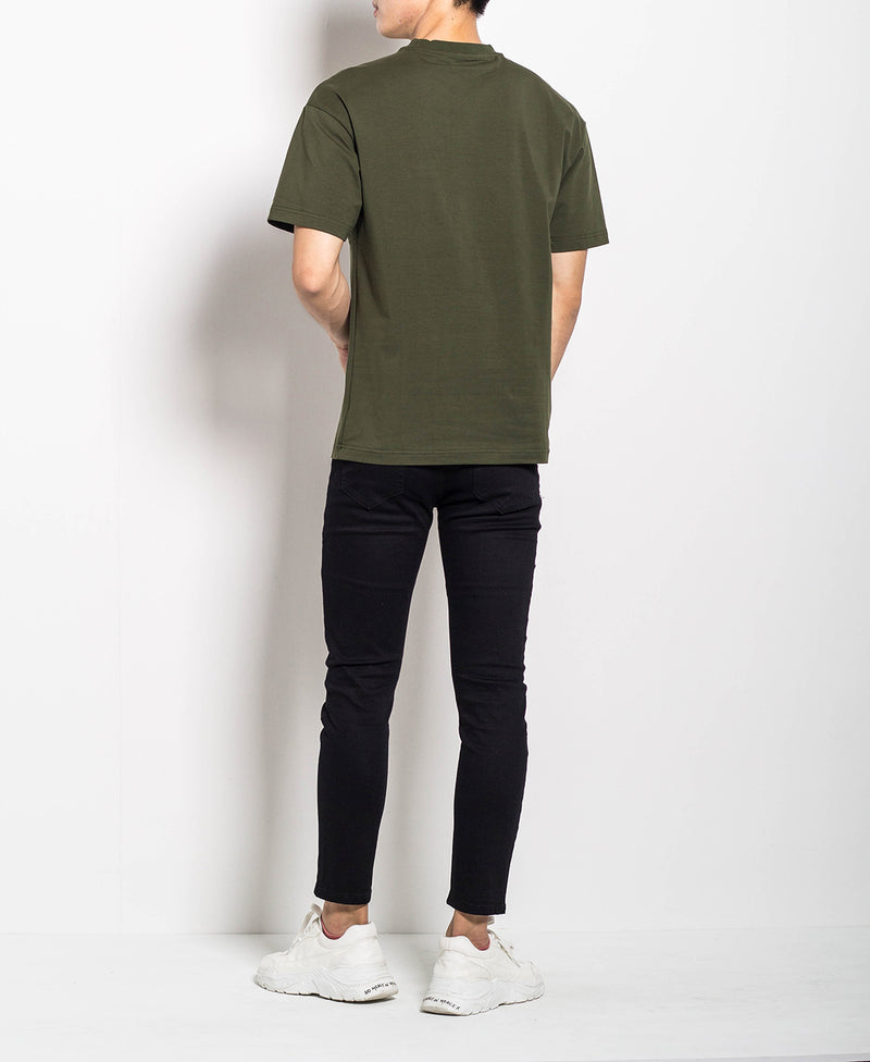 Men Oversized Cut & Sew Tee With Check Pocket - Army Green - M0M451