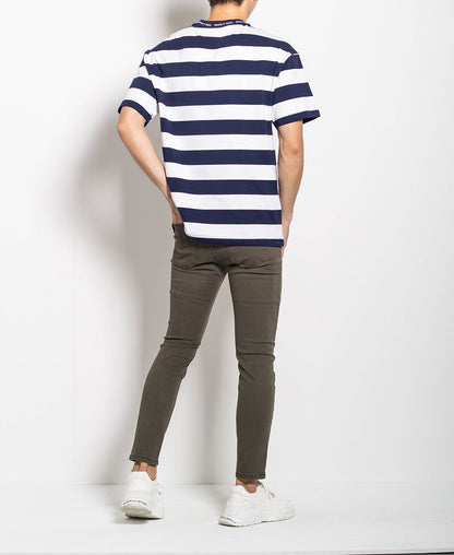 Men Oversized Stripe Tee - Navy - M0M456