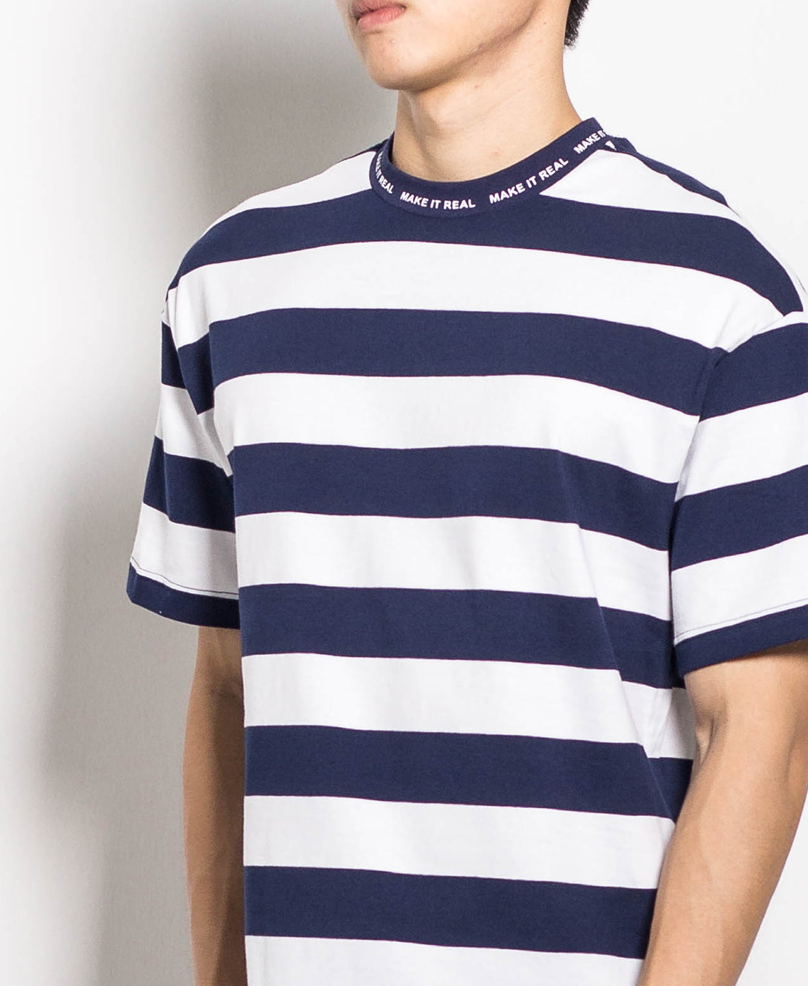 Men Oversized Stripe Tee - Navy - M0M456