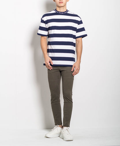 Men Oversized Stripe Tee - Navy - M0M456